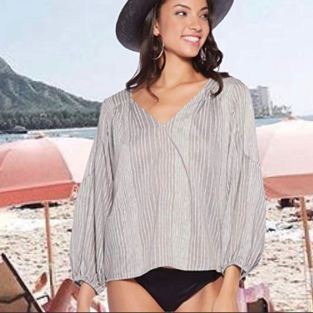 Avec Les Filles Joyce Azria Striped Blouse Sz M